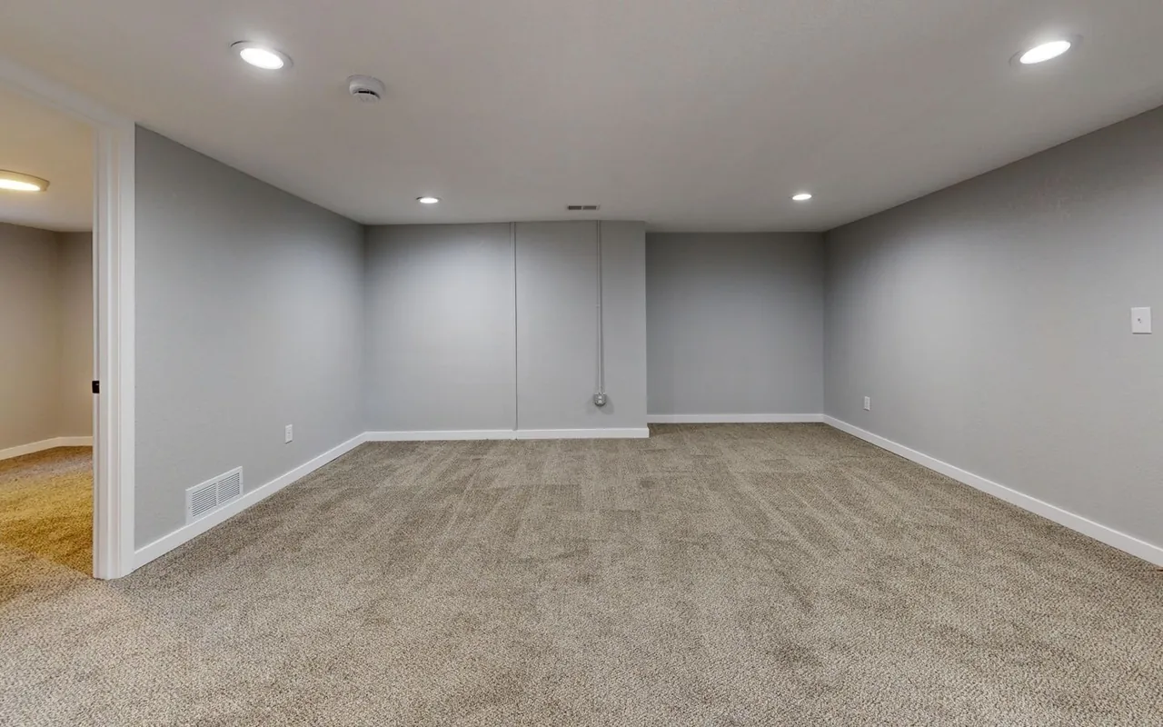 Completed basement finishing project at a suburban home in the United States