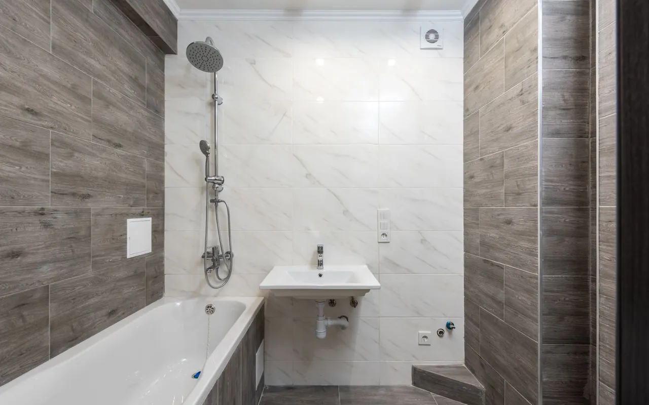 Contractor installing bathroom remodeling at a home in the United States