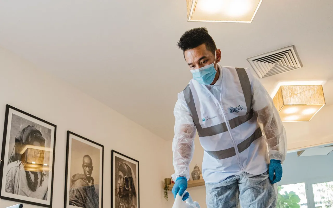 Contractor installing house and carpet cleaning at a home in the United States