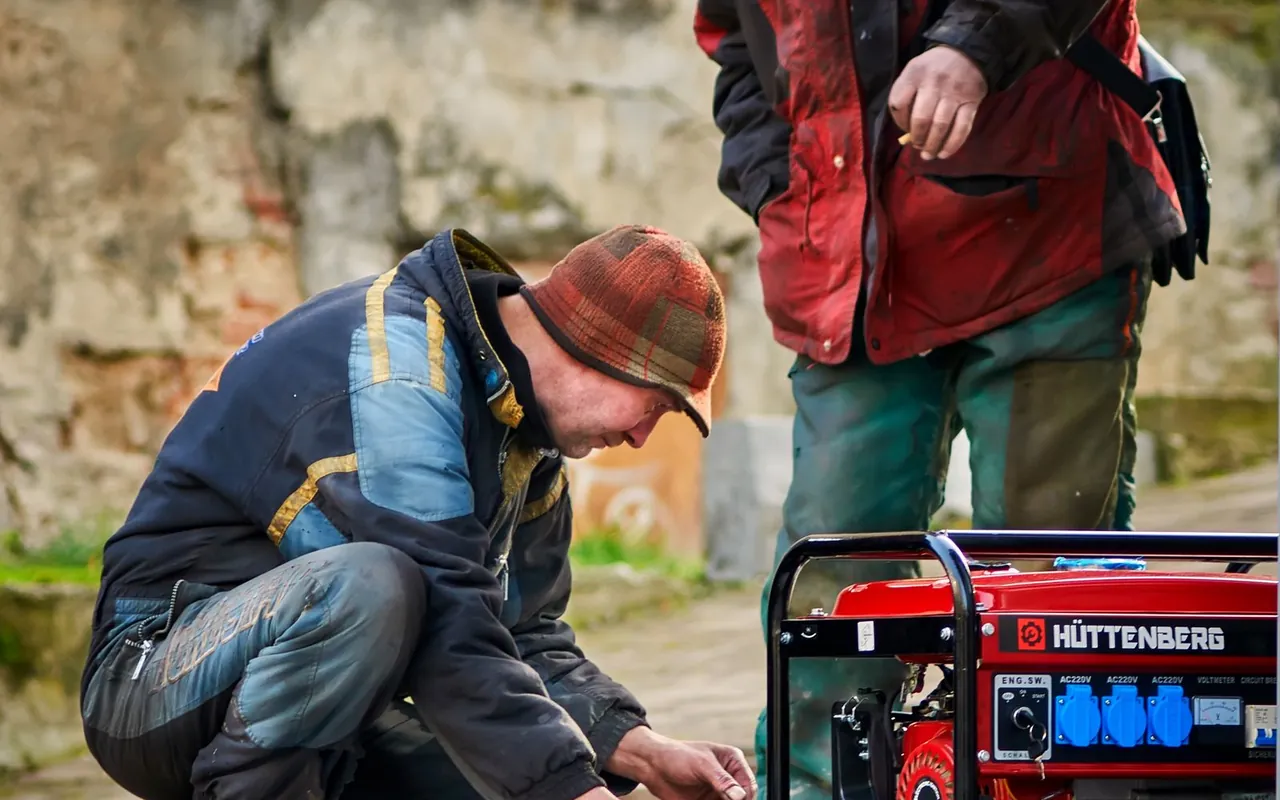 Contractor installing generators at a home in the United States