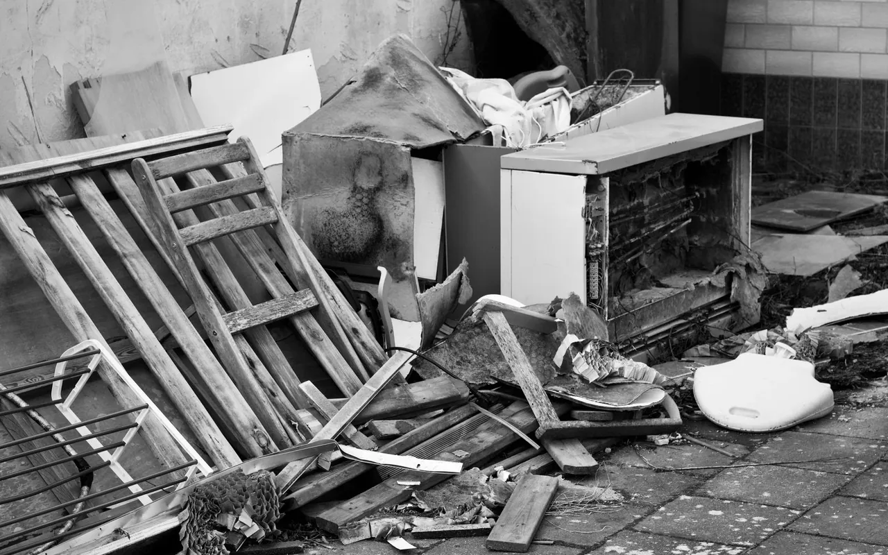 Close up of junk removal materials on a residential job site