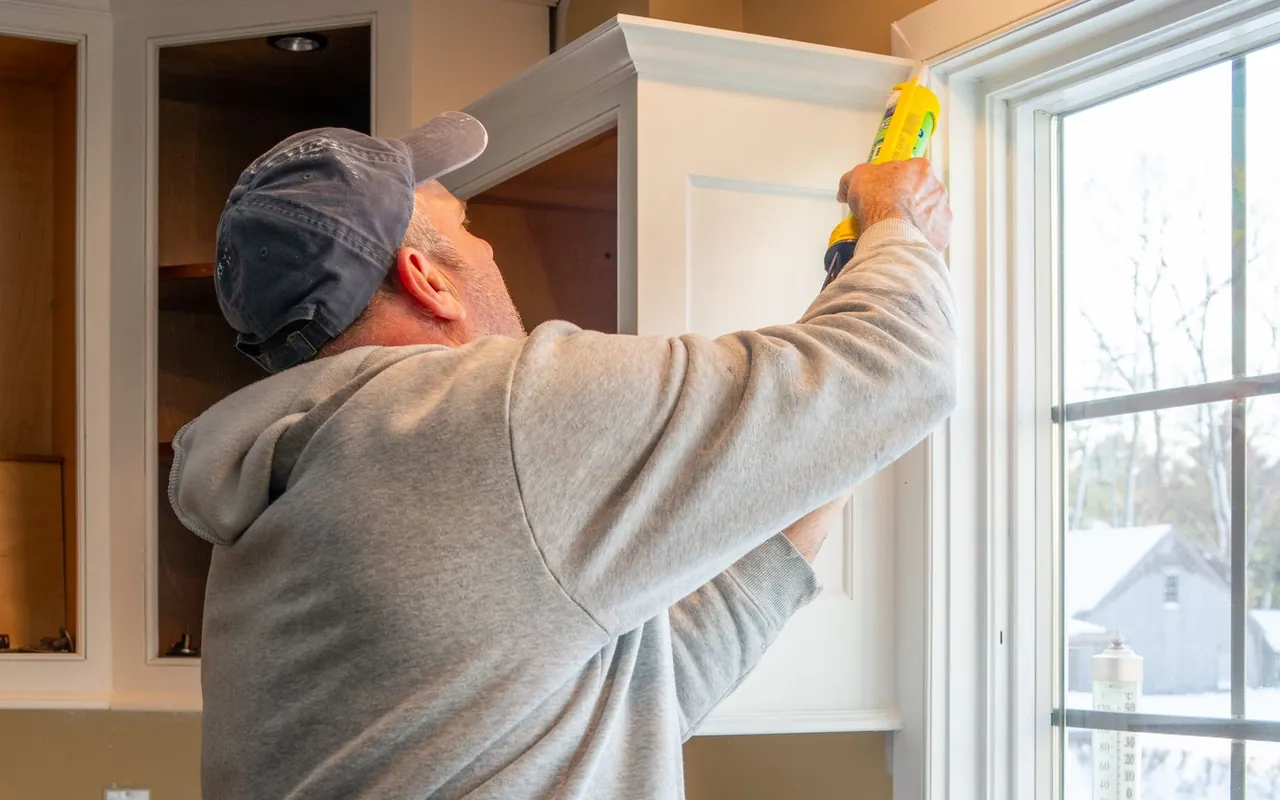 Contractor installing kitchen remodeling at a home in the United States