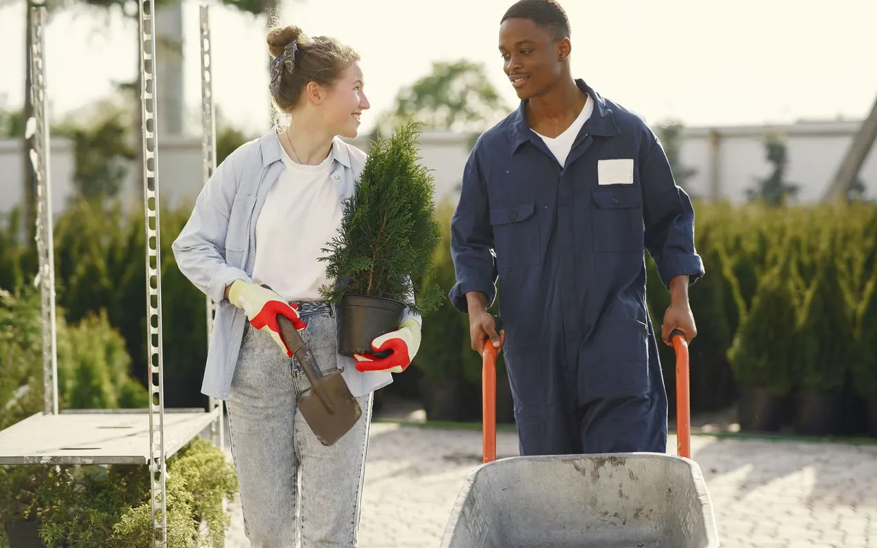 Contractor installing landscaping at a home in the United States