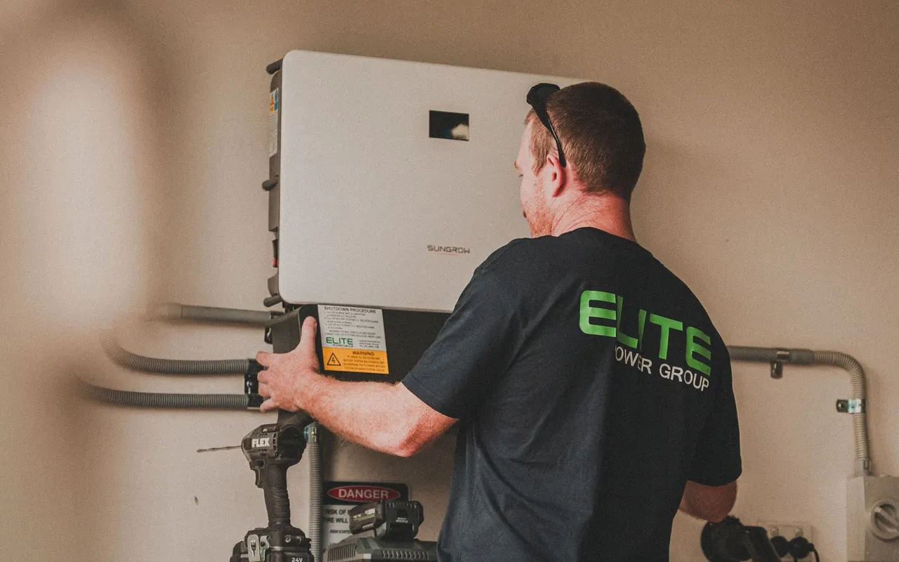 Contractor installing solar and batteries at a home in the United States